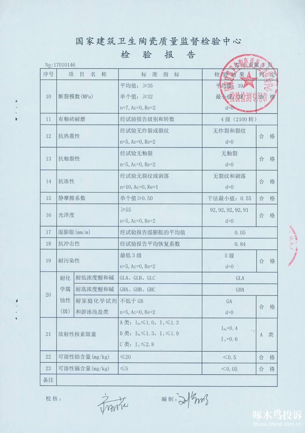 东鹏瓷砖检测报告图片